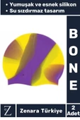 Premium Su Geçirmez Elastik Yumuşak Yüzücü Havuz Deniz Yüzme Şapkası Esnek Silikon Bone 2'Li SET - 1