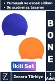 Premium Su Geçirmez Elastik Yumuşak Yüzücü Havuz Deniz Yüzme Şapkası Esnek Silikon Bone 2'Li SET - 1