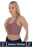 Yüksek Kaliteli Sarkma Önleyen Göğüs Toparlayıcı Spor Gündelik Kullanım Fermuarlı Şık Crop Büstiyer - 2