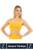 Özel Model Göğüs Toparlayan Sarkma Önleyen Gündelik Spor Kullanım Kalın Askılı Fitilli Crop Büstiyer thumbnail 2