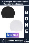 Premium Su Geçirmez Elastik Yumuşak Yüzücü Havuz Deniz Yüzme Şapkası Esnek Silikon Bone 2'Li SET - 1