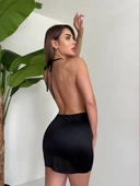 Kadın boyundan ince askılı elbise s3585 - 4