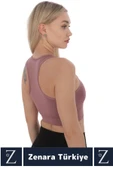 Yüksek Kaliteli Sarkma Önleyen Göğüs Toparlayıcı Spor Gündelik Kullanım Fermuarlı Şık Crop Büstiyer - 4