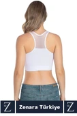 Yüksek Kalite Göğüs Toparlayıcı Sarkma Önleyen Spor Gündelik Kullanım Tül Detaylı Şık Crop Büstiyer - 3