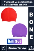 Premium Su Geçirmez Elastik Yumuşak Yüzücü Havuz Deniz Yüzme Şapkası Esnek Silikon Bone 2'Li SET - 1