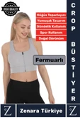 Yüksek Kaliteli Sarkma Önleyen Göğüs Toparlayıcı Spor Gündelik Kullanım Fermuarlı Şık Crop Büstiyer thumbnail 1