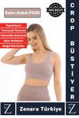 Özel Model Göğüs Toparlayan Sarkma Önleyen Gündelik Spor Kullanım Kalın Askılı Fitilli Crop Büstiyer thumbnail 1