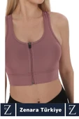 Yüksek Kaliteli Sarkma Önleyen Göğüs Toparlayıcı Spor Gündelik Kullanım Fermuarlı Şık Crop Büstiyer - 3