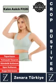 Özel Model Göğüs Toparlayan Sarkma Önleyen Gündelik Spor Kullanım Kalın Askılı Fitilli Crop Büstiyer - 1