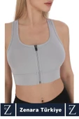 Yüksek Kaliteli Sarkma Önleyen Göğüs Toparlayıcı Spor Gündelik Kullanım Fermuarlı Şık Crop Büstiyer thumbnail 3