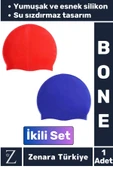 Premium Su Geçirmez Elastik Yumuşak Yüzücü Havuz Deniz Yüzme Şapkası Esnek Silikon Bone 2'Li SET - 1