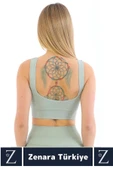 Özel Model Göğüs Toparlayan Sarkma Önleyen Gündelik Spor Kullanım Kalın Askılı Fitilli Crop Büstiyer - 4