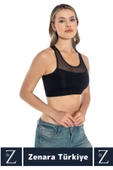Yüksek Kalite Göğüs Toparlayıcı Sarkma Önleyen Spor Gündelik Kullanım Tül Detaylı Şık Crop Büstiyer - 2