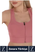 Yüksek Kaliteli Sarkma Önleyen Göğüs Toparlayıcı Spor Gündelik Kullanım Fermuarlı Şık Crop Büstiyer - 4