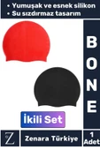Premium Su Geçirmez Elastik Yumuşak Yüzücü Havuz Deniz Yüzme Şapkası Esnek Silikon Bone 2'Li SET - 1