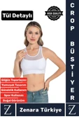 Yüksek Kalite Göğüs Toparlayıcı Sarkma Önleyen Spor Gündelik Kullanım Tül Detaylı Şık Crop Büstiyer - 1