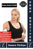 Özel Model Göğüs Toparlayan Sarkma Önleyen Gündelik Spor Kullanım Kalın Askılı Fitilli Crop Büstiyer - 1