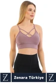 Luxery Göğüs Toparlayan Sarkma Önleyen Spor Gündelik Kullanım Ön Çapraz Askılı Micro Crop Büstiyer - 2