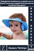 Premium Sağlıklı Su Köpük Kaçma Önleyen Ayarlanabilir Düğme Kulaklıklı Eğlenceli Bebek Banyo Şapkası - 1