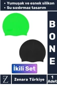 Premium Su Geçirmez Elastik Yumuşak Yüzücü Havuz Deniz Yüzme Şapkası Esnek Silikon Bone 2'Li SET - 1