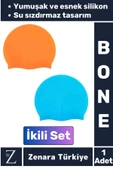 Premium Su Geçirmez Elastik Yumuşak Yüzücü Havuz Deniz Yüzme Şapkası Esnek Silikon Bone 2'Li SET - 1