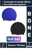 Premium Su Geçirmez Elastik Yumuşak Yüzücü Havuz Deniz Yüzme Şapkası Esnek Silikon Bone 2'Li SET - 1