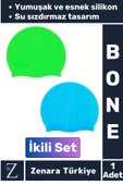 Su Geçirmez Elastik Yumuşak Yüzücü Havuz Deniz Yüzme Şapkası Esnek Silikon Bone 2'Li SET - 1