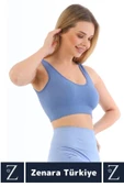 Özel Model Göğüs Toparlayan Sarkma Önleyen Gündelik Spor Kullanım Kalın Askılı Fitilli Crop Büstiyer - 3