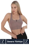 Yüksek Kaliteli Sarkma Önleyen Göğüs Toparlayıcı Spor Gündelik Kullanım Fermuarlı Şık Crop Büstiyer - 2