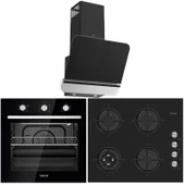 Tecna Siyah Ankastre Set (8402 60 cm Wok Gözlü Cam Ocak-8126 6 Fonksiyon Fırın-Tecna 8871 60 cm Duvar Tipi Davlumbaz) - 1