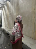 Pamuklu Retro Desen Şal-Kırmızı - 1