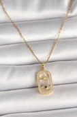 316L Çelik Gold Renk Zincir Zirkon Taşlı Göz Yıldız Model Kadın Kolye - 1