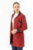 Spor Yaka Uzun Kol Kadın Personel Önlüğü Alpaka Kumaş Kırmızı Kareli (RNK105) - 2