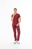 Likra Yarasa Kol Doktor Hemşire Forması Alt Üst Takım Bordo (LYRS1003) - 3