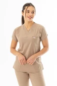 Likra Yarasa Kol Doktor Hemşire Forması Alt Üst Takım Bej (LYRS1007) - 3