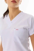 Likra Yarasa Kol Doktor Hemşire Forması Alt Üst Takım Beyaz (LYRS1014) - 4