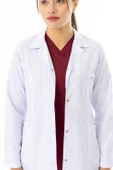Spor Yaka Orta Boy Kadın Doktor Önlüğü Alpaka Kumaş Beyaz (BKO006) - 7