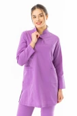 Terikoton Uzun Kol Doktor Hemşire Forması Alt Üst Takım Koyu Lila (TTST0009) - 4
