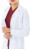 Spor Yaka Orta Boy Kadın Doktor Önlüğü Alpaka Kumaş Beyaz (BKO006) - 3