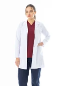 Spor Yaka Orta Boy Kadın Doktor Önlüğü Alpaka Kumaş Beyaz (BKO006) - 2