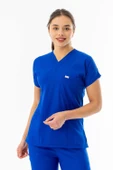 Likra Yarasa Kol Doktor Hemşire Forması Alt Üst Takım Saks Mavisi (LYRS1009) - 3