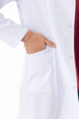 Spor Yaka Orta Boy Kadın Doktor Önlüğü Alpaka Kumaş Beyaz (BKO006) - 6