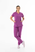 Likra Yarasa Kol Doktor Hemşire Forması Alt Üst Takım Fuşya (LYRS1021) - 2