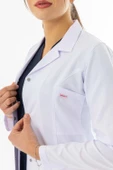 Spor Yaka Uzun Boy Kadın Doktor Önlüğü Alpaka Kumaş Beyaz (BKO007) - 7