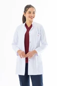 Hakim Yaka Orta Boy Kadın Doktor Önlüğü Alpaka Kumaş Beyaz (BKO002) - 3