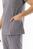 Likra Yarasa Kol Doktor Hemşire Forması Alt Üst Takım Açık Gri (LYRS1010) - 9