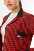 Spor Yaka Uzun Kol Kadın Personel Önlüğü Alpaka Kumaş Kırmızı Kareli (RNK105) - 6
