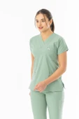 Likra Yarasa Kol Doktor Hemşire Forması Alt Üst Takım Küf Yeşili (LYRS1016) - 3