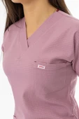 Gofre Likra Yarasa Kol Doktor Hemşire Tek Üst Forma Pembe (GFR3004) - 4