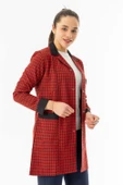 Spor Yaka Uzun Kol Kadın Personel Önlüğü Alpaka Kumaş Kırmızı Kareli (RNK105) - 4